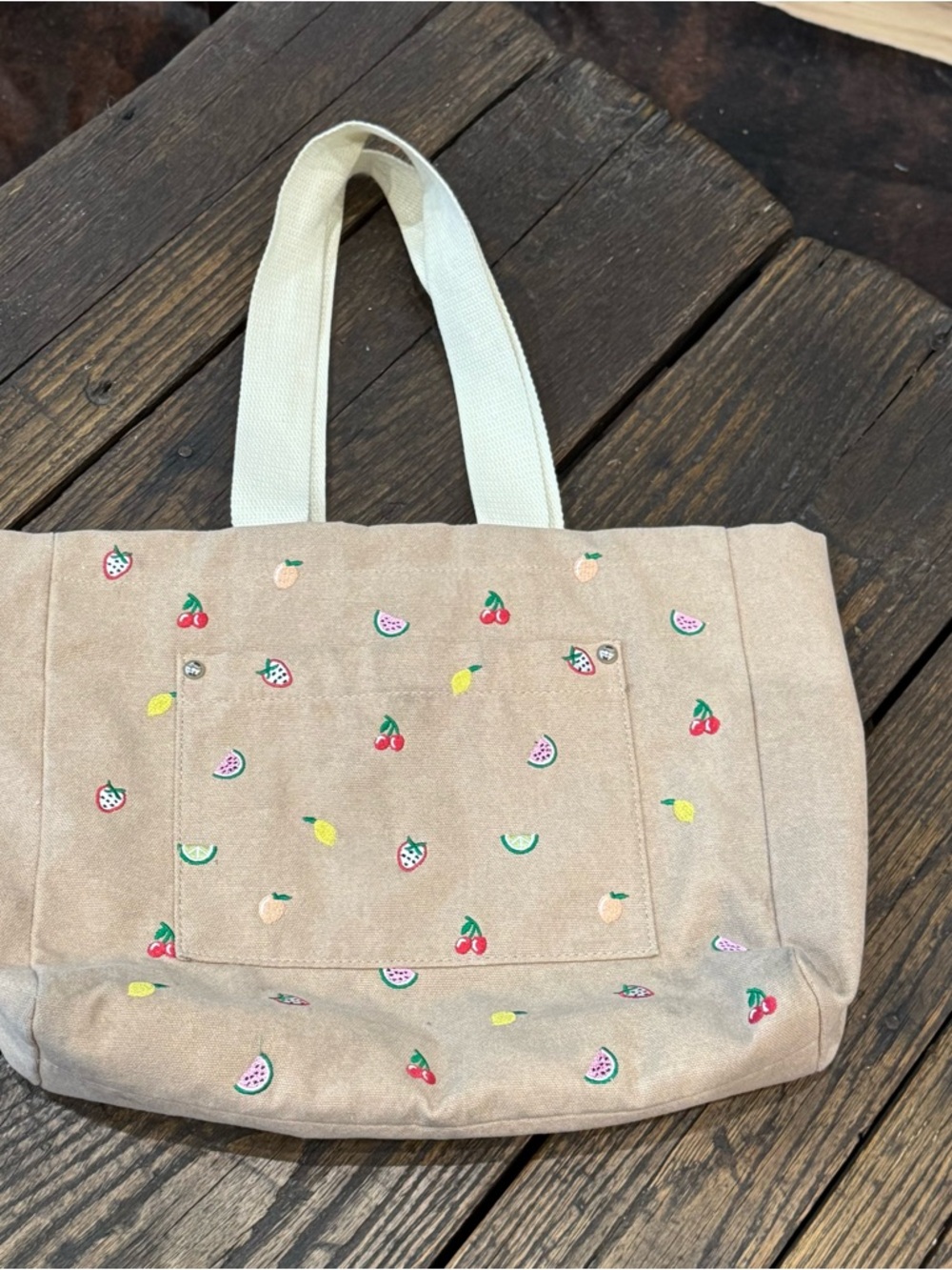 Wild Fable Canvas Fruit-Print Tote Bag - Beige